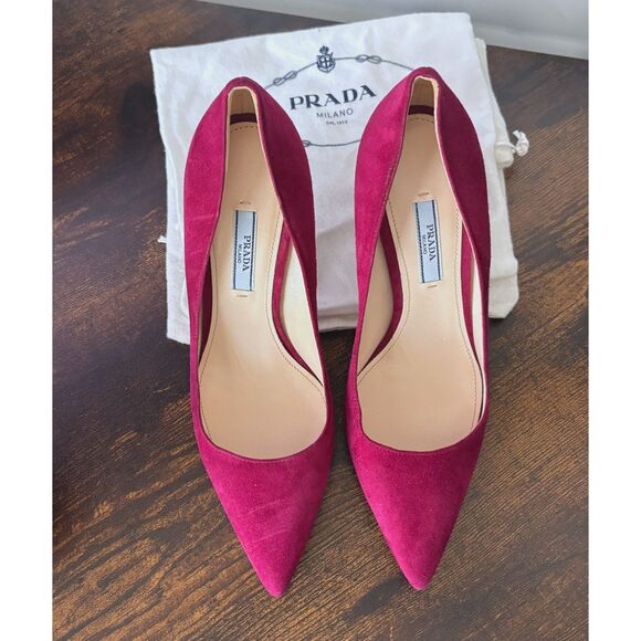Prada Shoes - PRADA Burgundy Suede Pointed Toe Pumps Size 37.5 + Shoe Bag